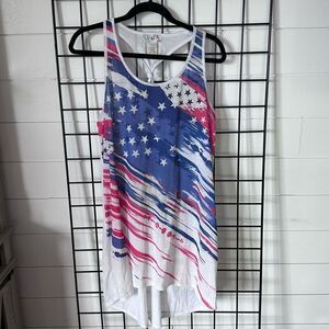 Vintage OP Ocean Pacific American Flag Racerback Dress Womens XL Red Blue Olympi